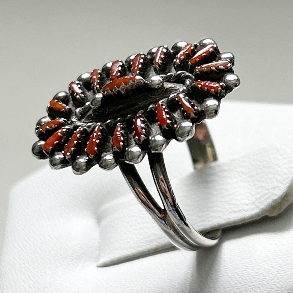 Vintage Signed Rq Panteah Zuni Coral Needlepoint … - image 4